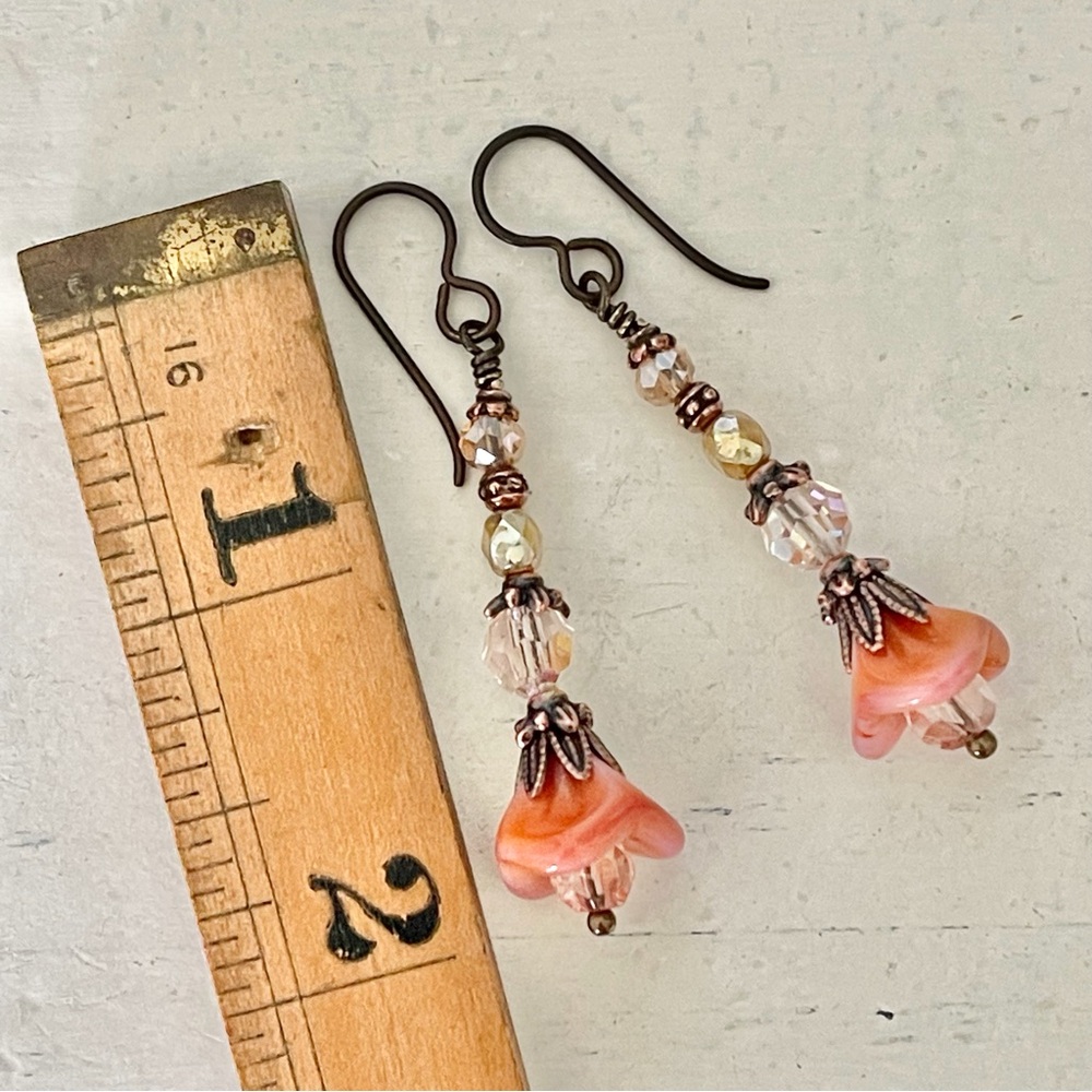 ARTISAN Earrings “Peach Silk” - Dangles - Picture 7 of 9